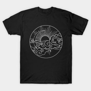 Sun and Moon Design Sky Night Nature Minimalist Circle T-Shirt